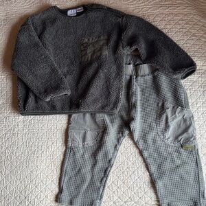 Boys Green Fleece Sweater and Waffle Pants Set